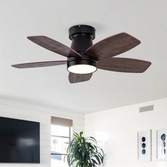 32 Inch Flush Mount Low Profile Ceiling Fan with Light Remote Control
