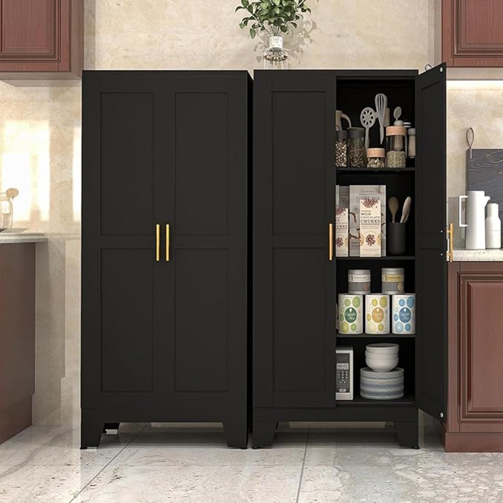 61" Metal Kitchen Cabinet, 2-Door Pantry with Adjustable Shelves, Freestanding S gallery