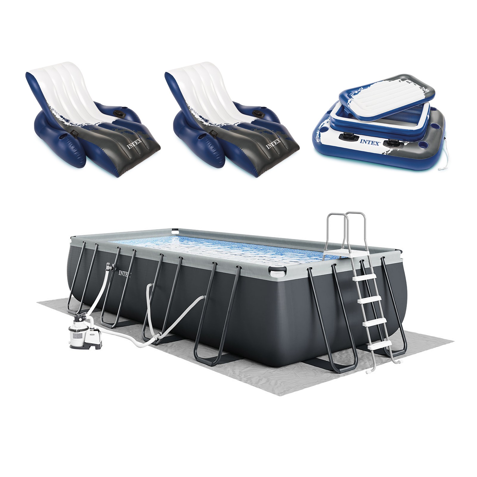 Intex 18ft x 9ft x 52in Ultra XTR Frame Pool, Cooler (2 Pack), & Float (4 Pack) gallery