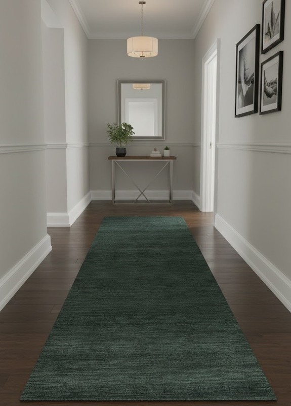 Dark Green Solid Design Hand-Loomed 3X8 Gabbeh Wool Runner Rug Oriental Carpet gallery