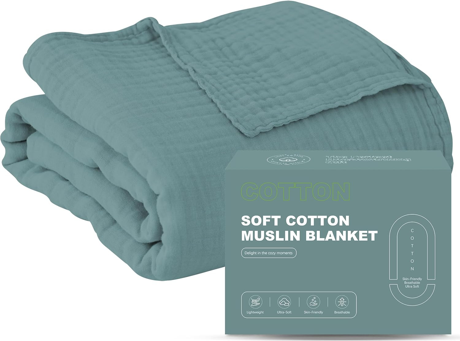 4 Layer Muslin Bed Blanket - Breathable and Lightweight Gauze Boho Blanket for S gallery