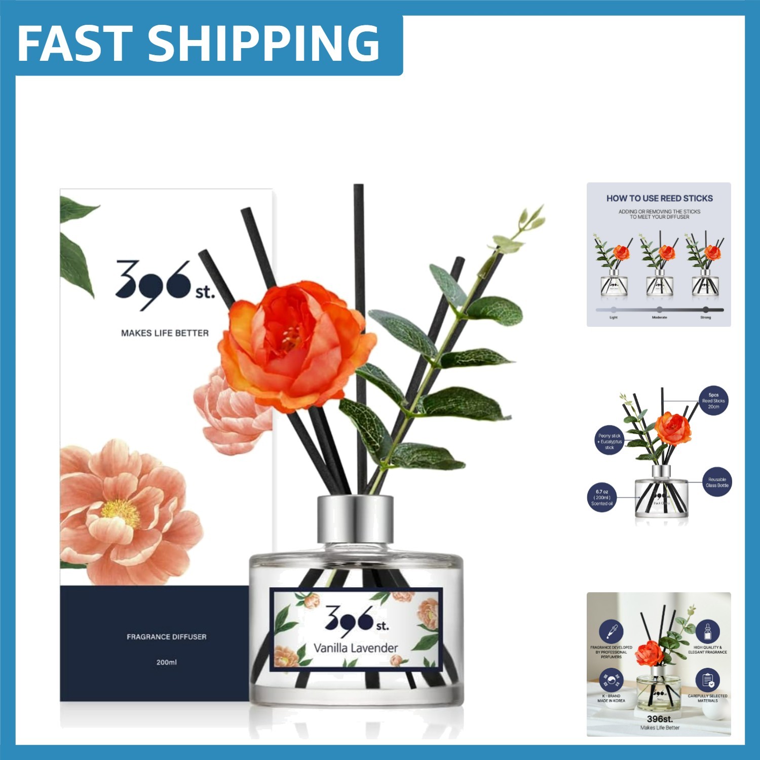 Peony Flower Reed Diffuser Set - Vanilla Lavender 200ml for Cozy Ambiance gallery