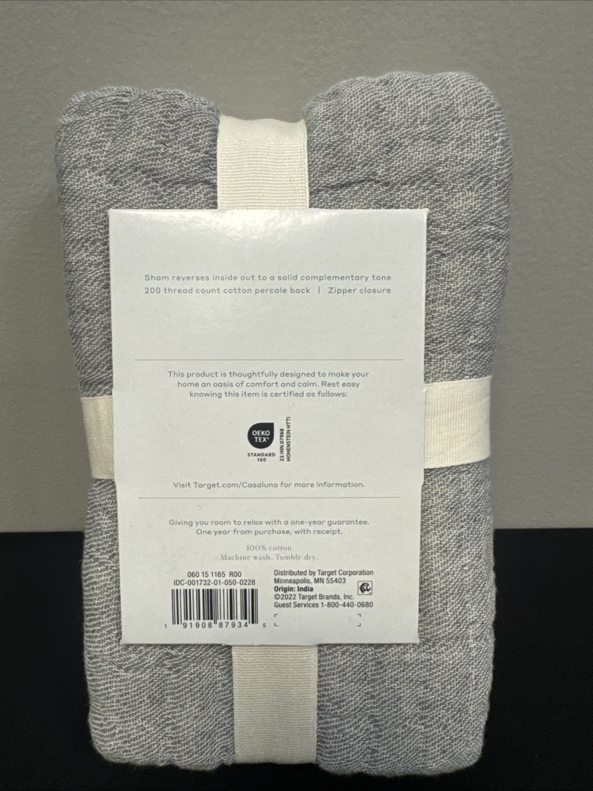 Casaluna Reversible Chambray Cotton Sham. Standard Size. Gray gallery