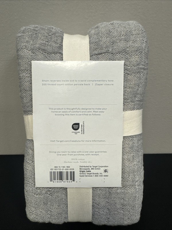 Casaluna Reversible Chambray Cotton Sham. Standard Size. Gray gallery