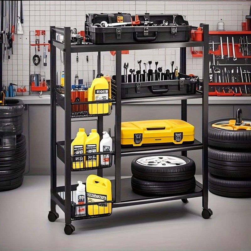 4-Tier Rolling Storage Rack with Baskets, Metal Utility Shelf on Wheels, Kitchen gallery