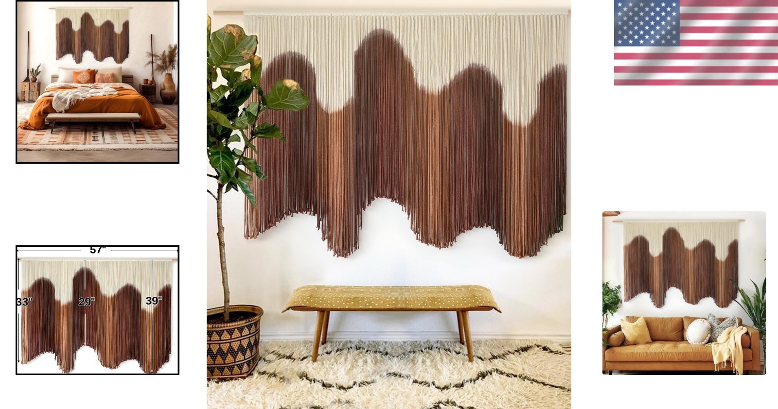 Large 57" W x 39" L Dip-Dyed Macrame Wall Decor - Elegance for Living Spaces gallery