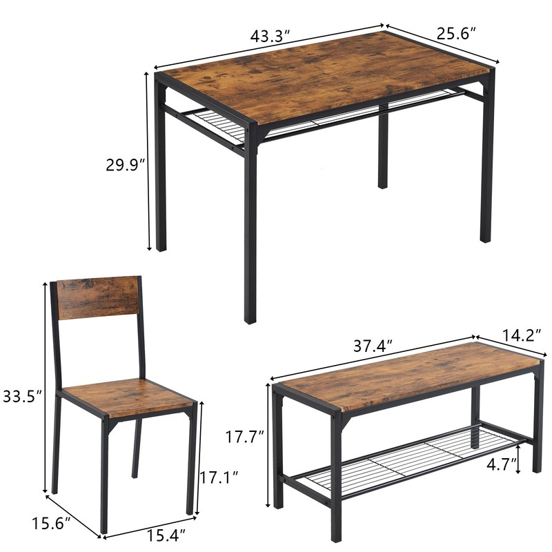 Dining Table Set for 4 Kitchen Table with 2 Chairs A Bench Bar Pub Apartment gallery