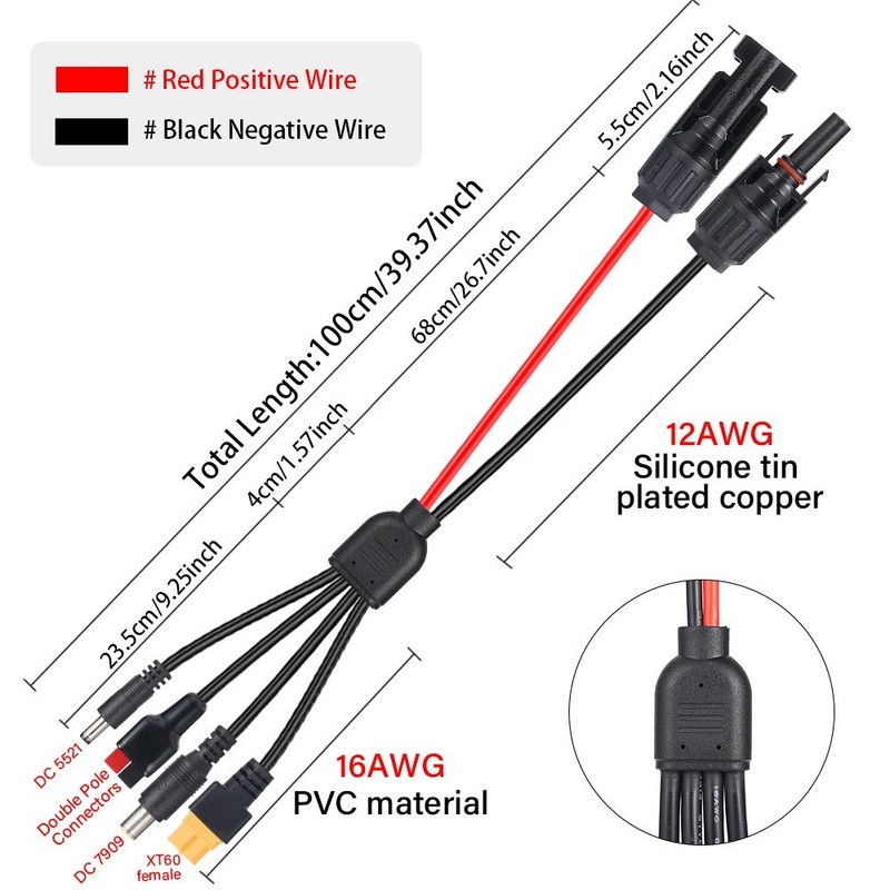 3ft Solar Panel Extension Cable 4in1 Solar Connector for Portable Power Station gallery