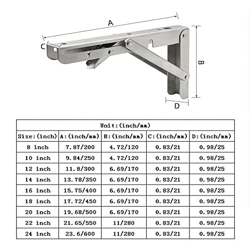 Folding Shelf Brackets, Max Load 300 lb, Heavy Duty Stainless Assorted Sizes gallery