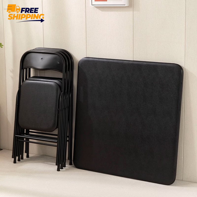 34" Folding Card Table, Square Portable Game Night Dining Table, Black ✌️👍 gallery