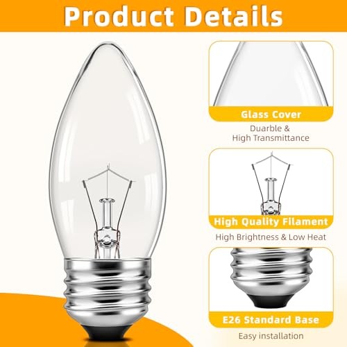 60 Watt Incandescent Light Bulbs C35, E26 Medium Base Chandelier 60.0 Watts gallery