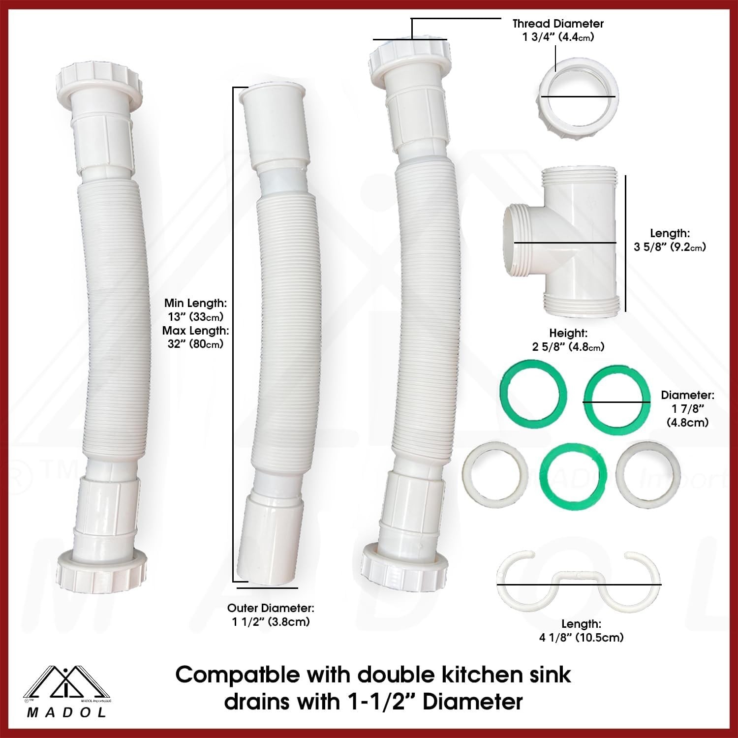 Kitchen Sink Drain Kit, 1-1/2” All-in-One Corrugated Flexible Pipe Set gallery