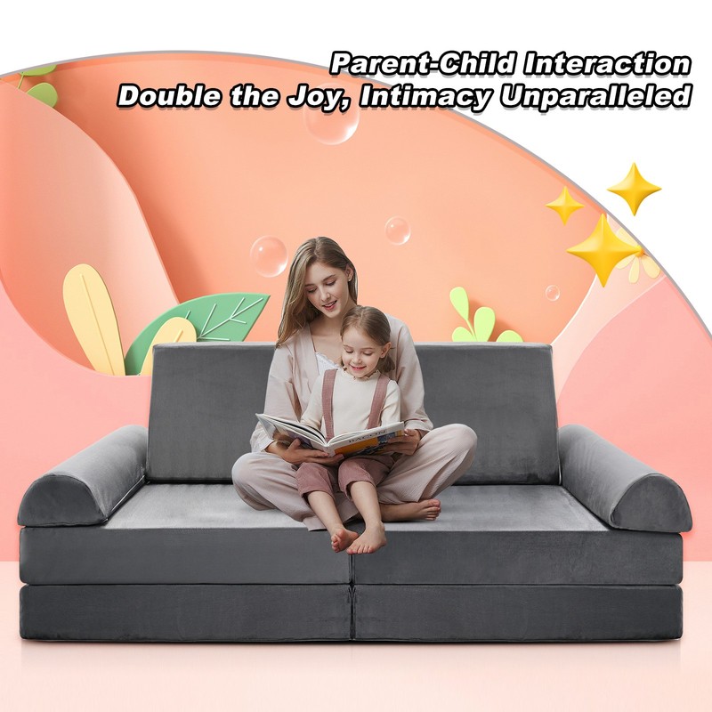 Gray Modular Kids Sofa Set Soft Safe Combination Couch for Playroom Bedroom gallery