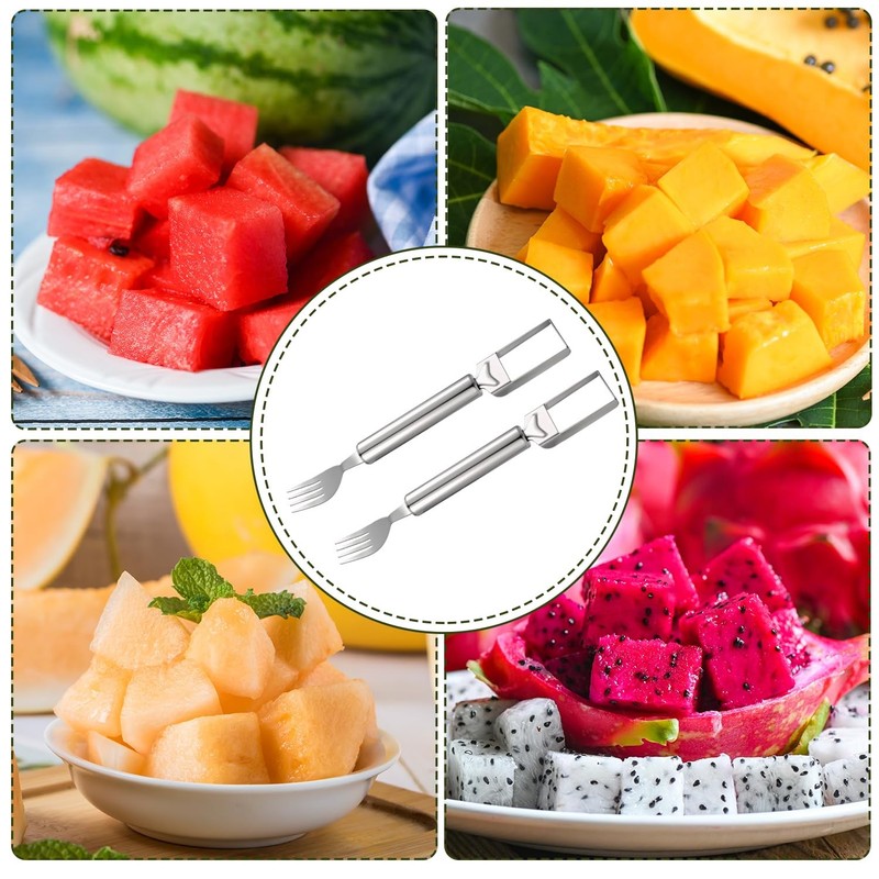 2pcs Silver Watermelon Fork Slicer Cutter, Stainless Steel, 9.45x1.38x0.79in, gallery