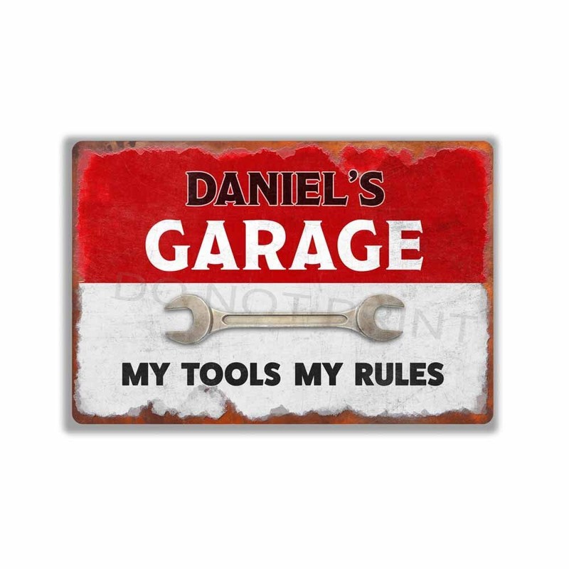 Personalized Jacobs Garage Sign Rustic Red OVER White METAL SIGN or DECAL gallery