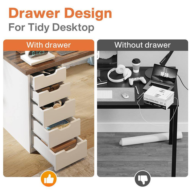 Havrvin 47 In. Rectangular Gray and Black 5-Drawer Computer Desk for Home Office gallery