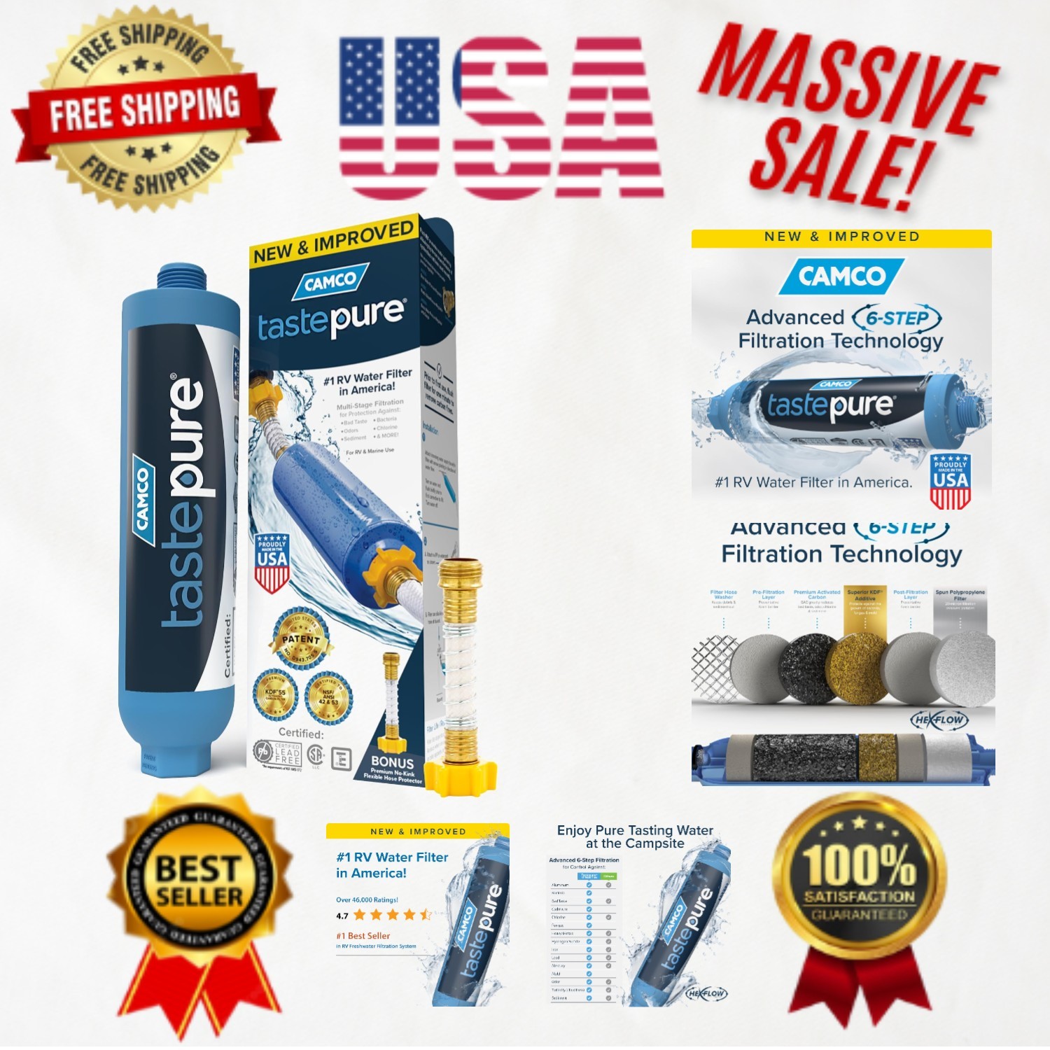 Camco Tastepure RV Water Filter - New & Advanced RV Inline Water Filter with Fle gallery