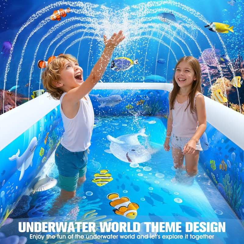 AixPool Inflatable Pool with Sprinkler & Backrest, Kid Kiddie Water Pool 71" gallery
