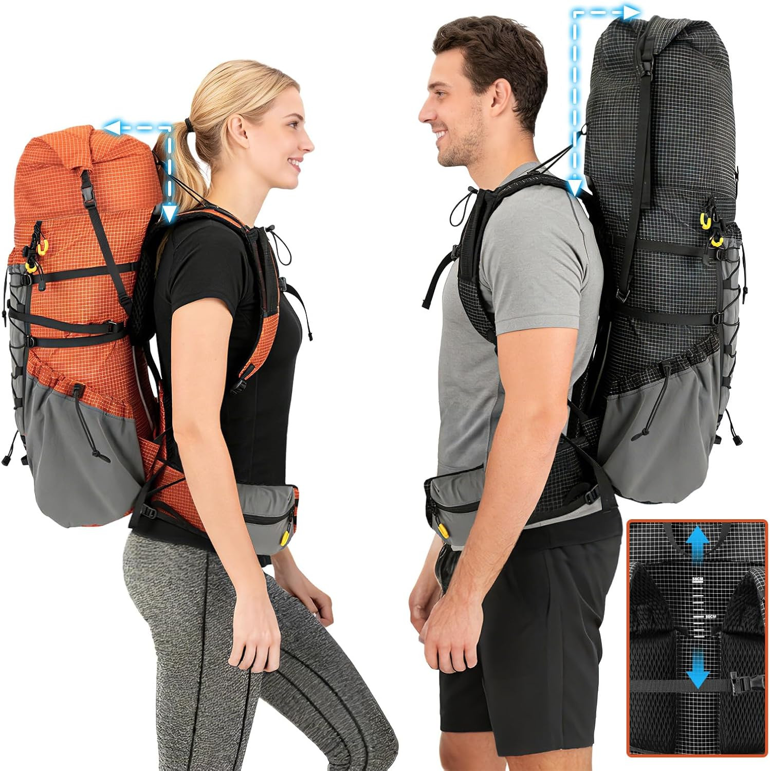 70L Lightweight Internal Frame Hiking Backpack with Rain Cover - Black 4
