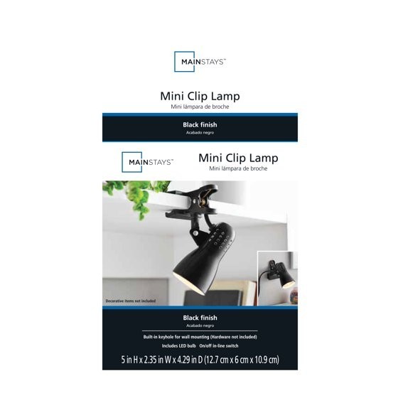Mainstays 5" Metallic Black Adjustable Mini Clip Lamp, with LED Bulb Included gallery