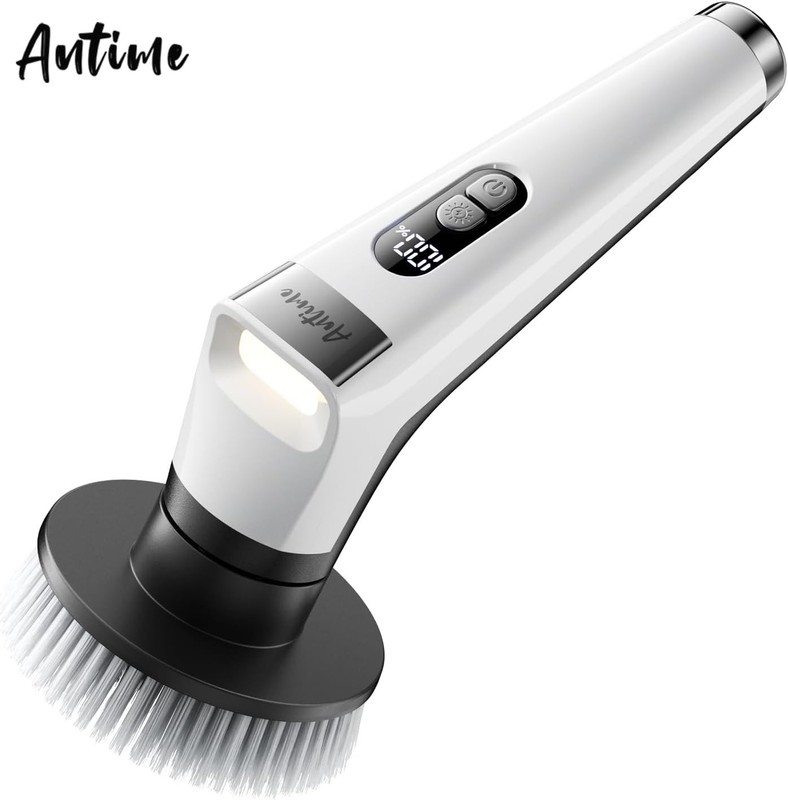 Antime 电动旋转刷，带 LED 灯，IPX8 防水清洁刷，带 LCD 显示屏，5 个可更换刷头，带 25kg 扭矩的淋浴刷，浴室、厨房 90 分钟续航 gallery