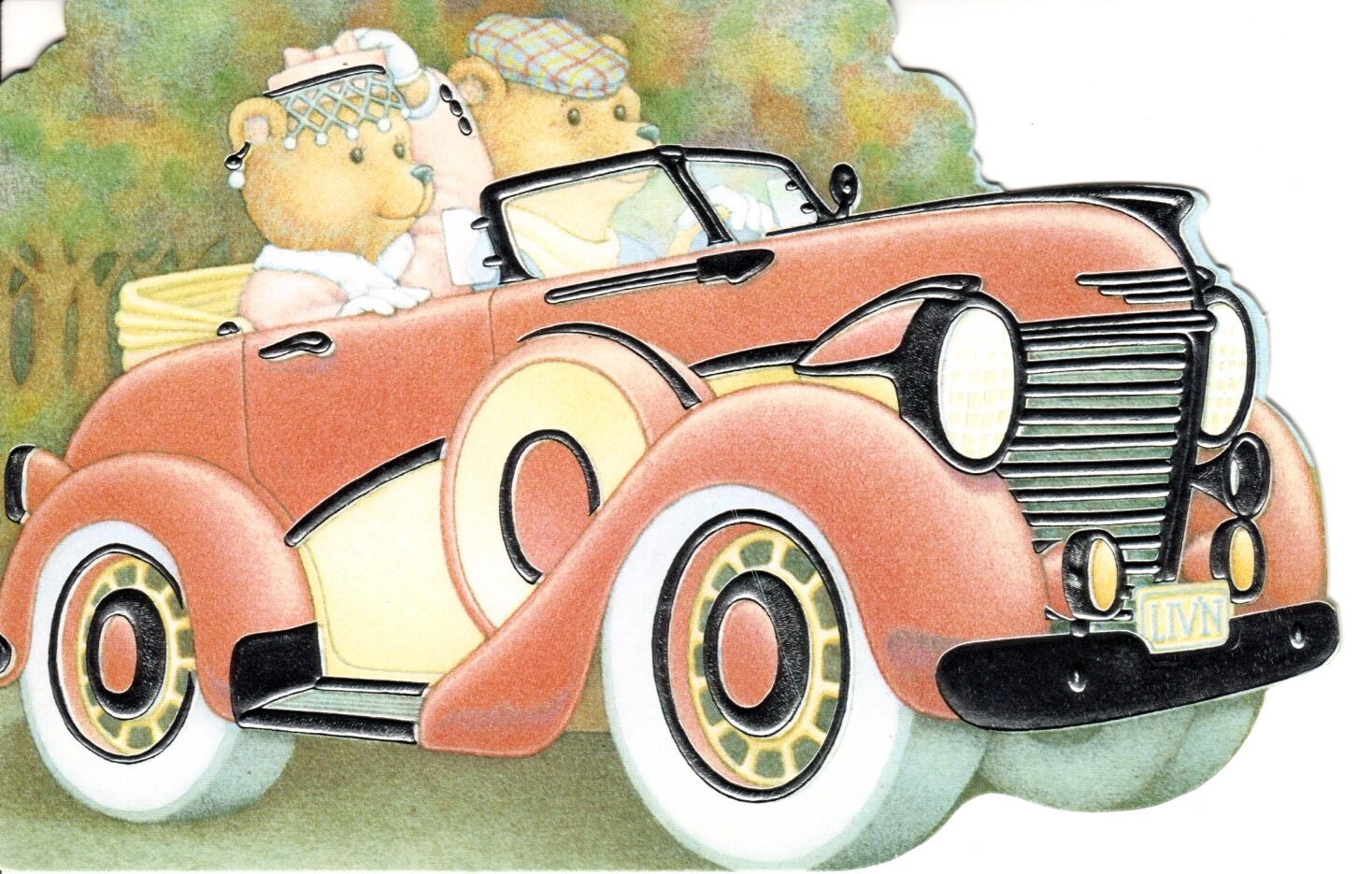 Teddy Bear Couple Bears & Antique Car Ride Blank Card American Greetings gallery