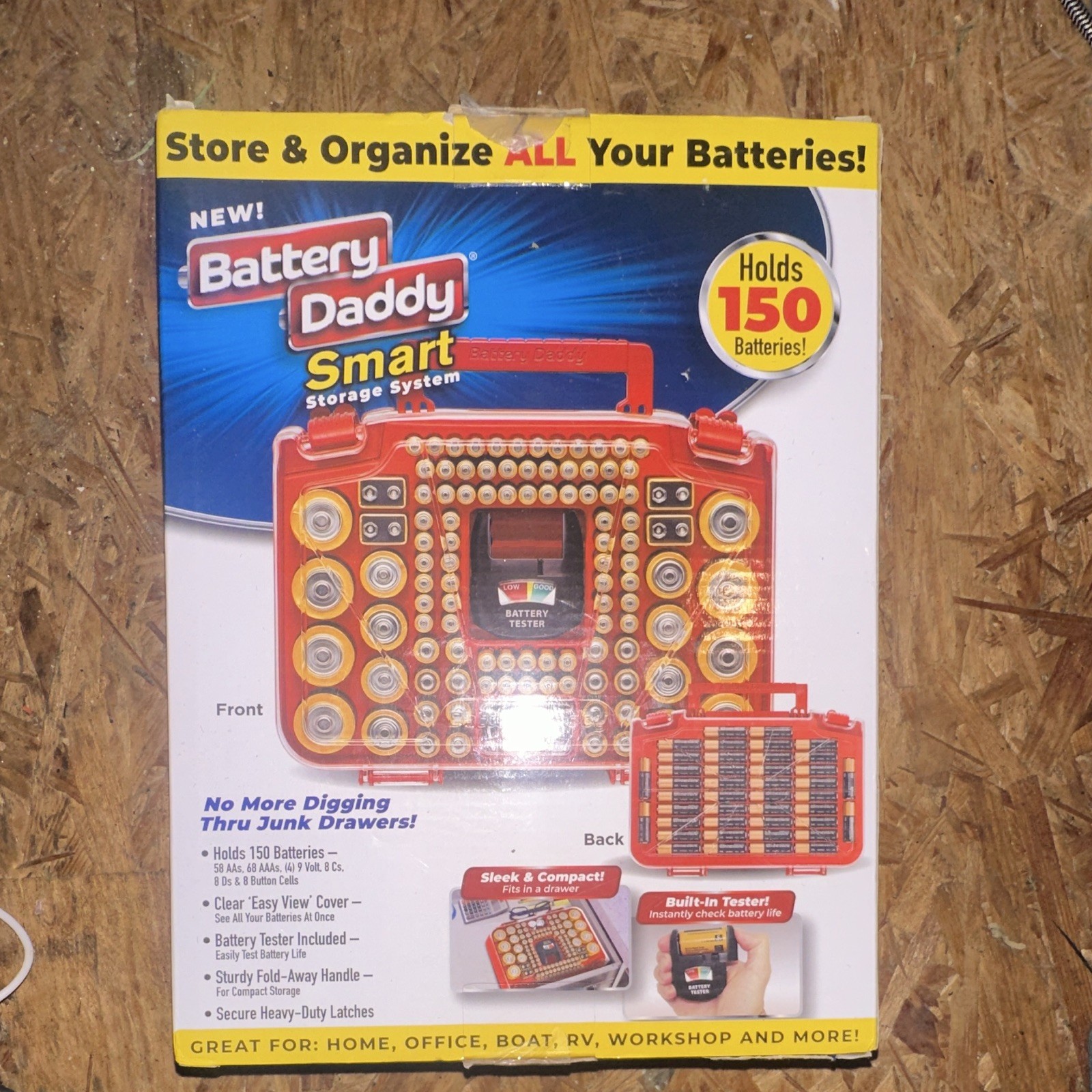 Ontel Battery Daddy Smart Battery Storage Box 150 Capacity w/ Tester, Red/Clear gallery