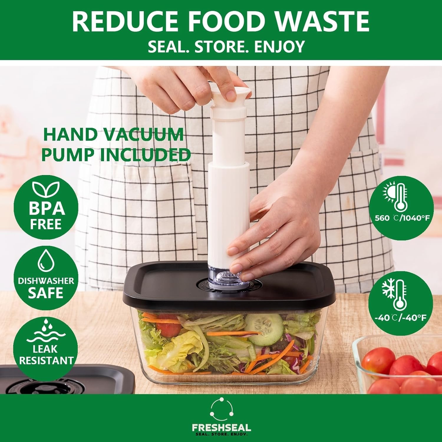 3‑Piece Borosilicate Vacuum Food Storage Set–3 Sizes (16 oz, 27oz,47 oz) gallery