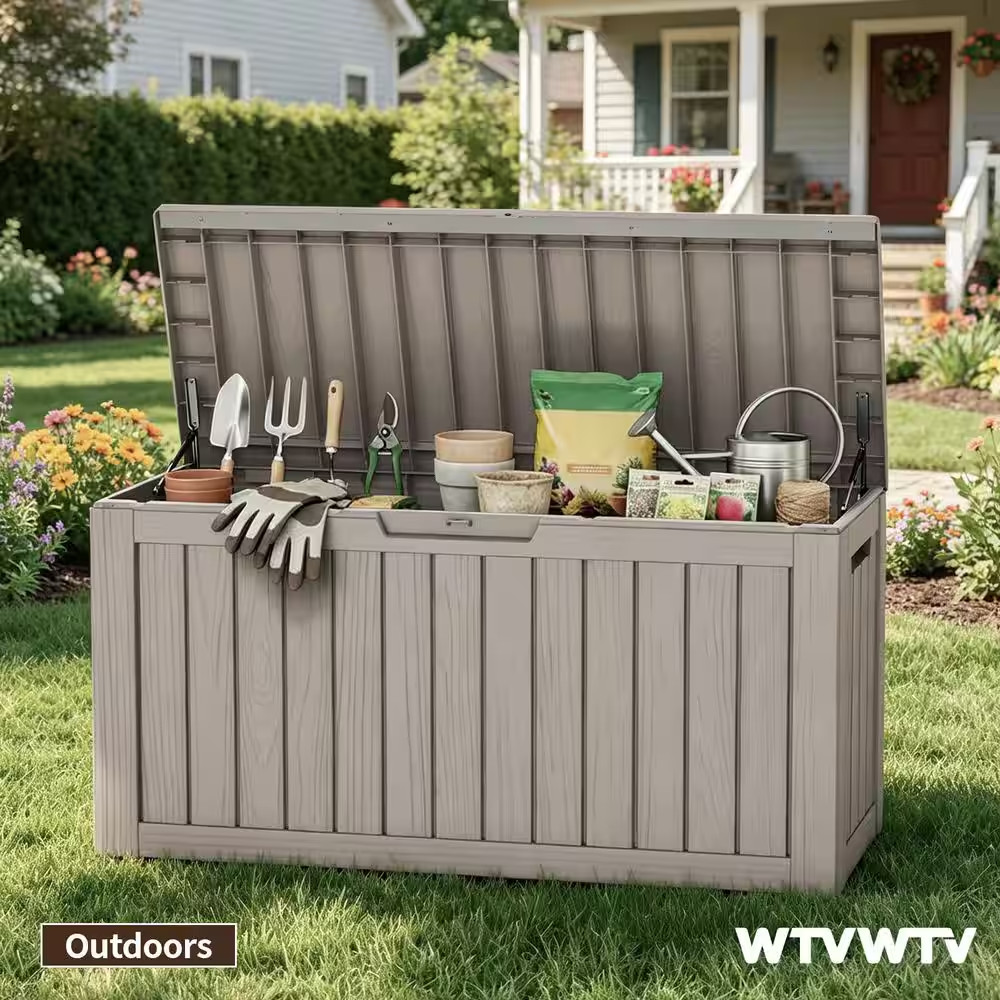 75 Gal. Waterproof Outdoor Resin Storage Deck Box, Large Lockable Capacity, Vers gallery