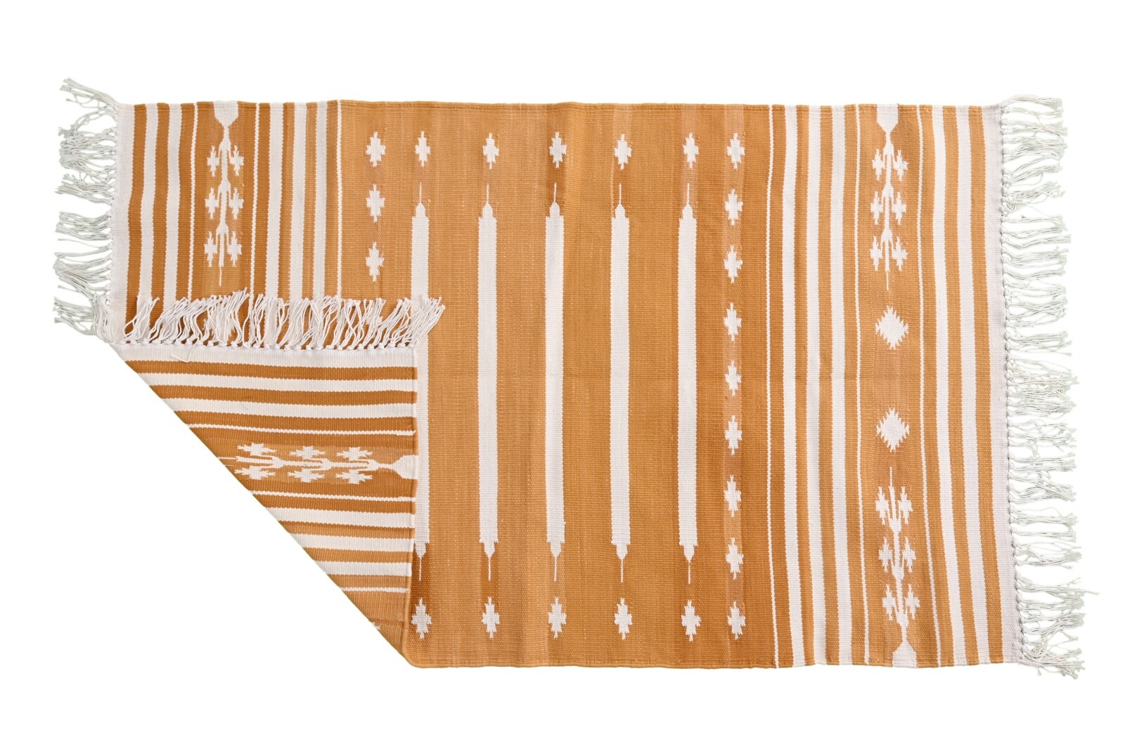 Handmade Cotton Dhurrie Rug.2x3ft. 60x90cm Reversible Natural Rug Mustard Yellow gallery