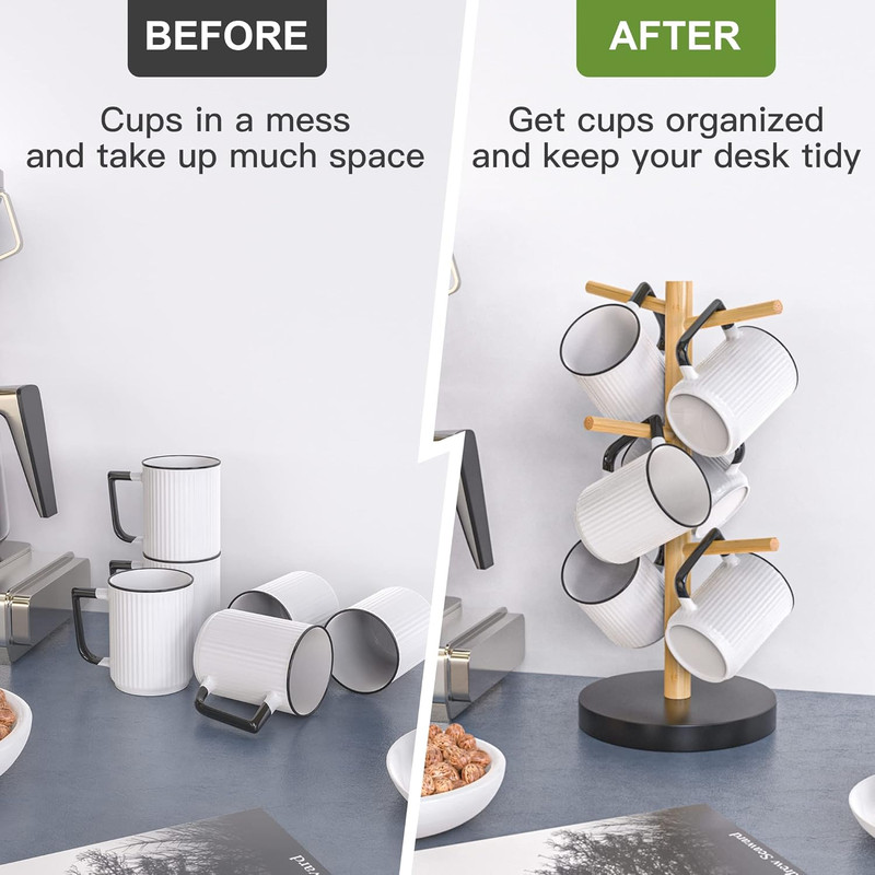 Bamboo Mug Holder Tree, Thicker Base Coffee Cup Holder Stand for Counter, Mug Ra gallery