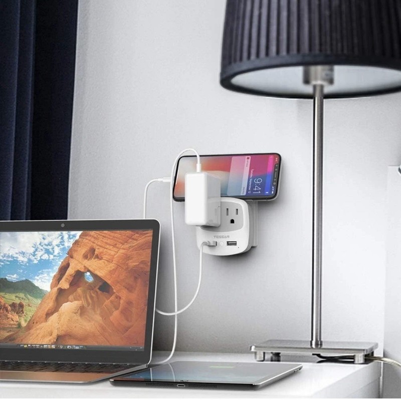 Tessan Plug Adapter with 2 USB 2 Outlet for US to EU Italy France + More gallery