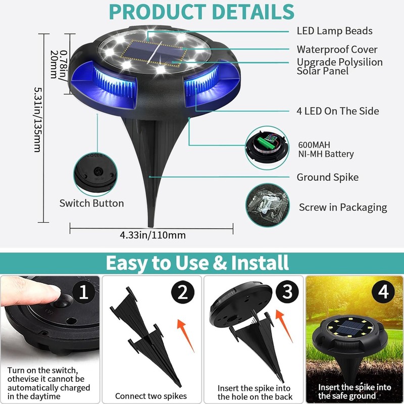 Solar Ground Lights Outdoor LED Garden Disk Pathway Walkway Driveway Lawn Lamps gallery
