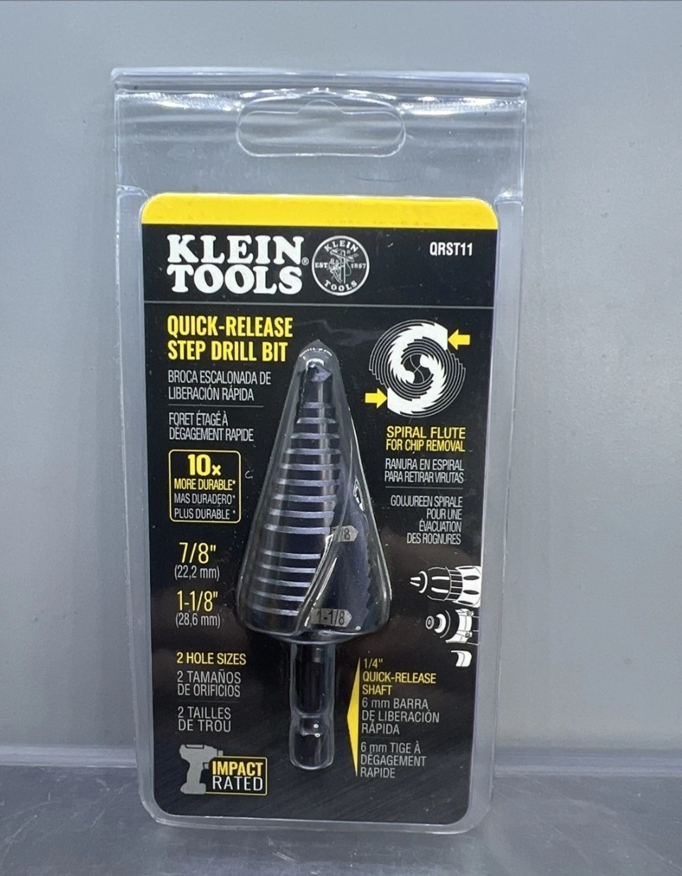 Klein Tools QRST11 Step Drill Bit, Quick Release Spiral Flute 7/8 to 1-1/8 In. gallery