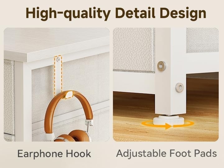 48 Inch Modern White Computer Desk with 8 Drawers & Stylish Headphone Hook gallery