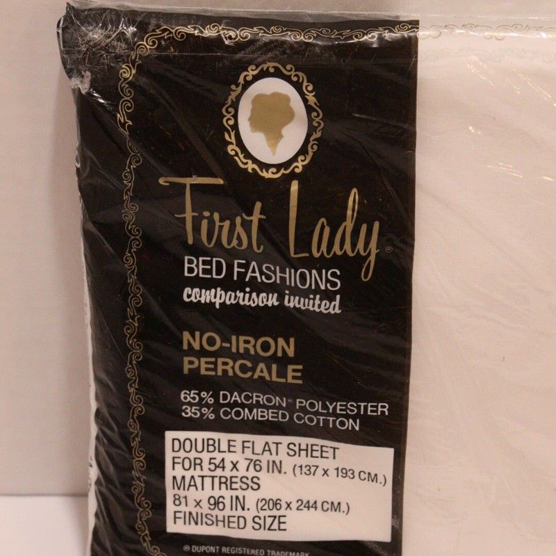 First Lady Double Full Flat Sheet Percale White No Iron 81x96 NEW gallery