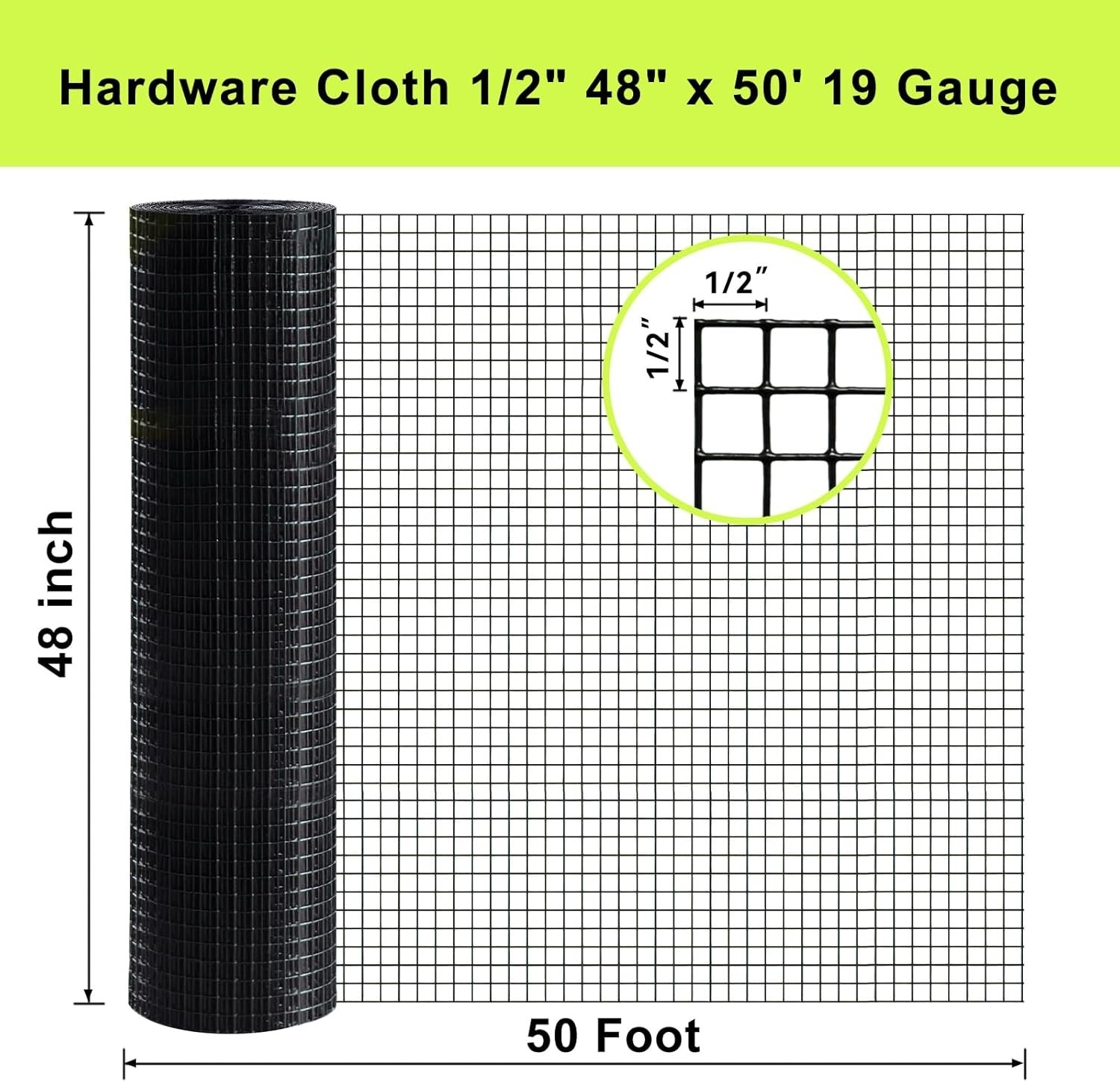 NEW Black Hardware Cloth 48IN x50FT 1/2IN 19GA PVC Wire Mesh Fence Roll gallery