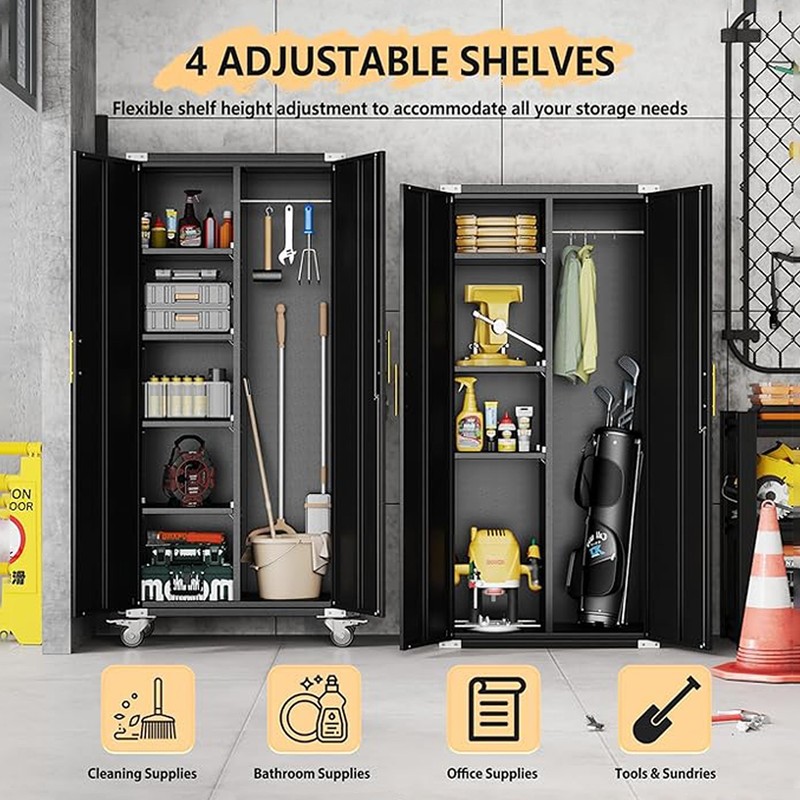 71" Rolling Metal Tool Cabinet, Lockable Cleaning Cabinet with Hooks for Garage gallery
