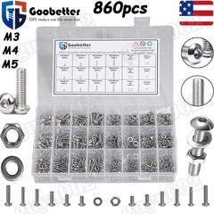 840Pcs M3 M4 M5 Button Head Hex Socket Cap Screws Bolts Nuts Washer Assortment