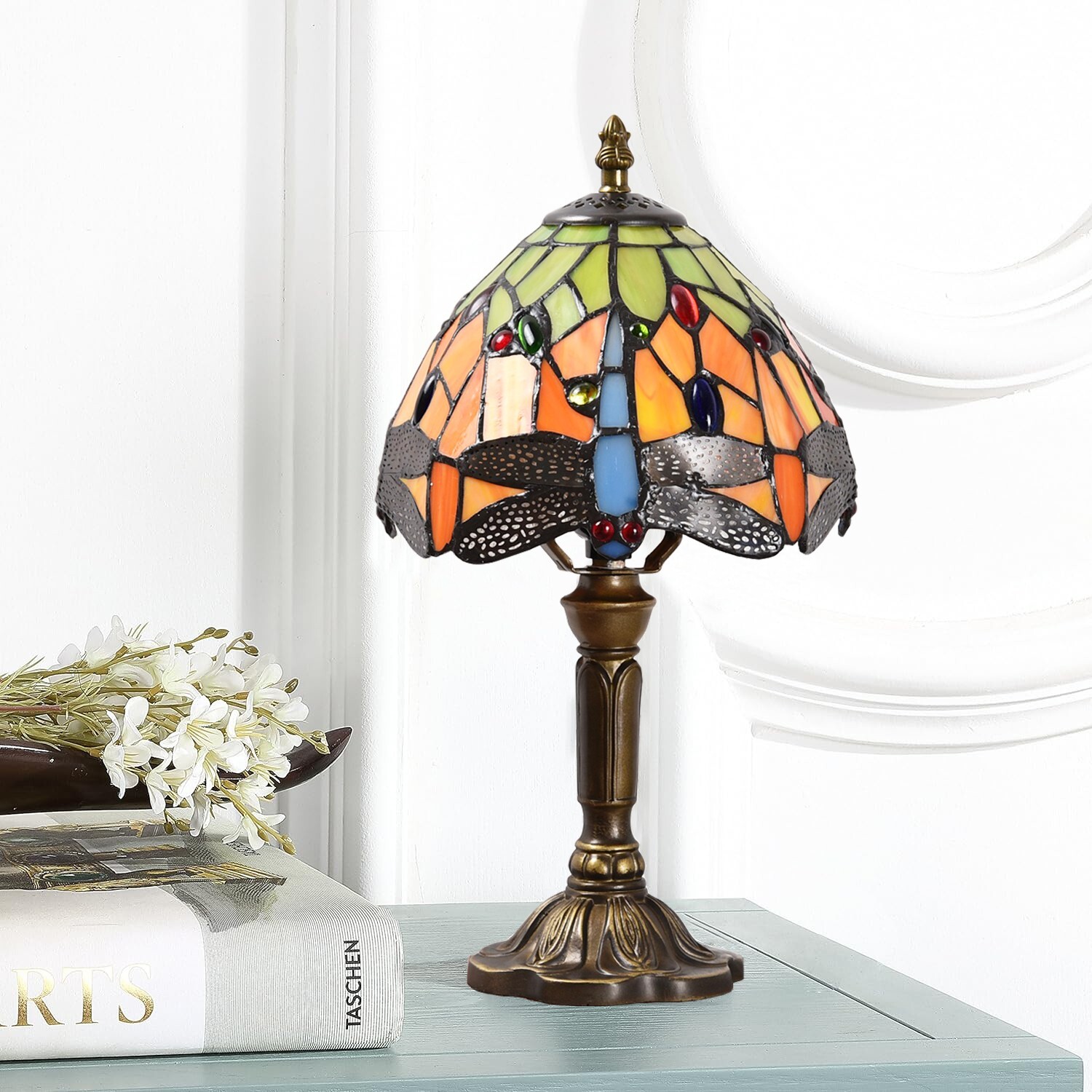 Tiffany Style Dragonfly Stained Glass Art Light Retro Decor Table Lamp 14"Tall gallery