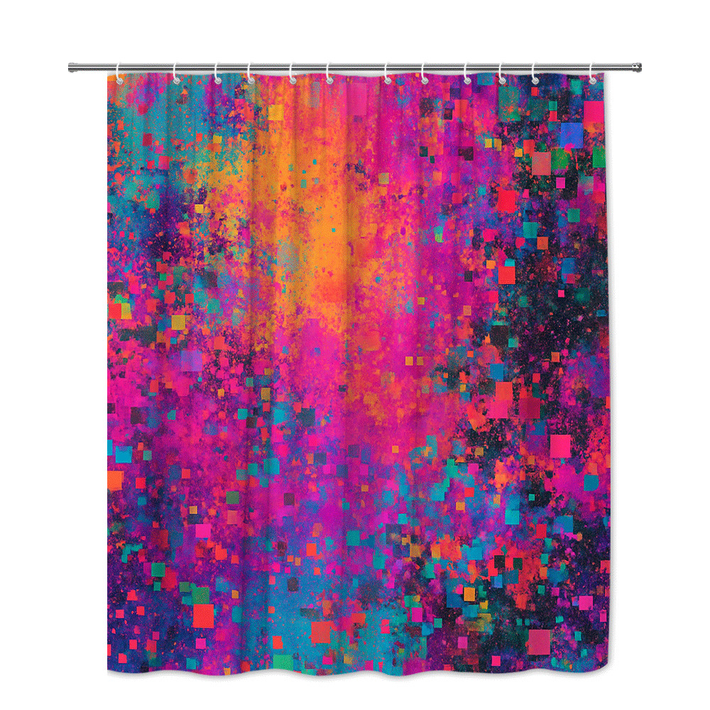 Abstract Neon Pixel Art Shower Curtain Pink Blue Orange gallery