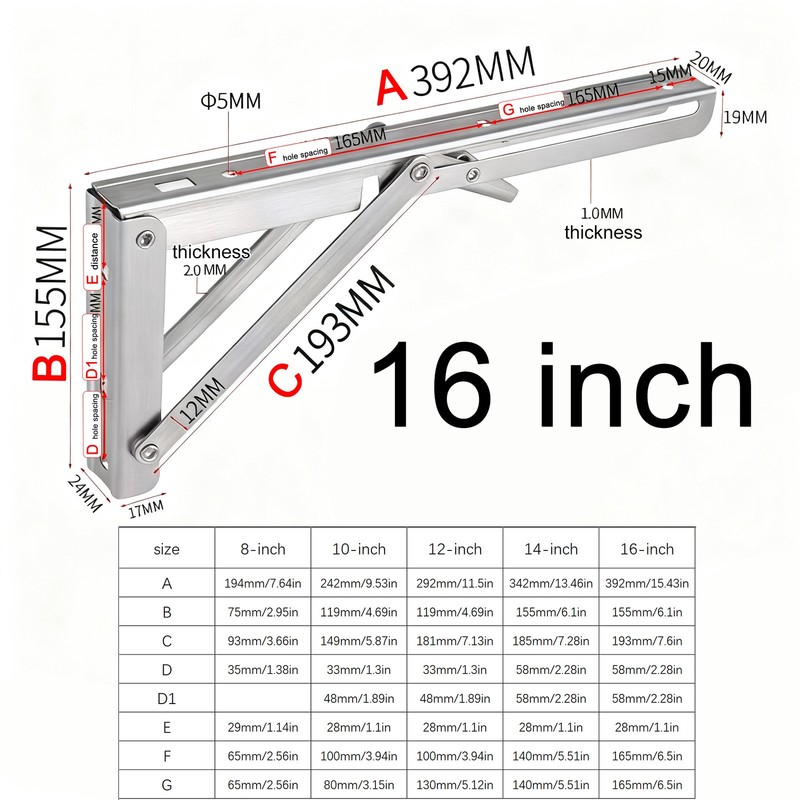 2PCS Folding Shelf Brackets Stainless Steel Fold Down Table Brackets 8-16 Inch gallery
