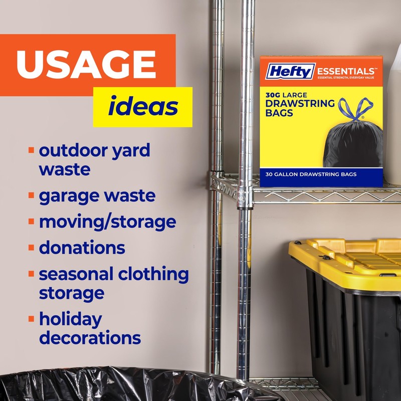 Hefty Essentials Drawstring 30 Gallon Trash Bags 56 Count Bulk Black Garbage gallery