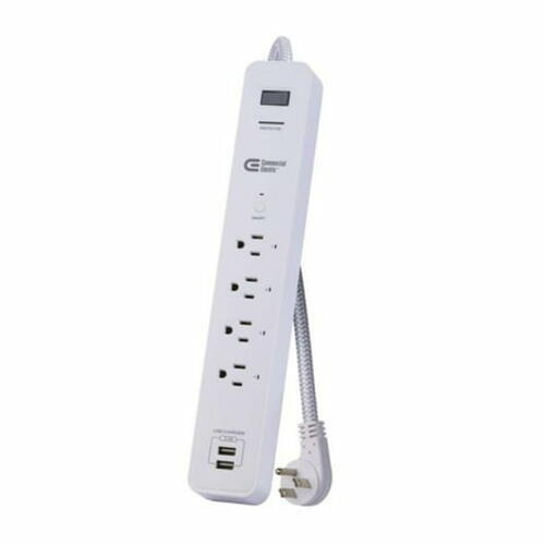 Commercial Electric 3 Ft. 4-Outlet White Surge Protector Smart with USB Powered gallery