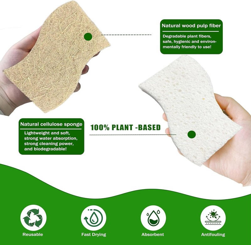 Eco Friendly Biodegradable Kitchen Sponges 12 Pack – Natural Compostable gallery