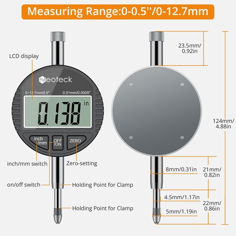 Bore Gauge Set Digital Indicator Dial 2-6 inch, Black gallery