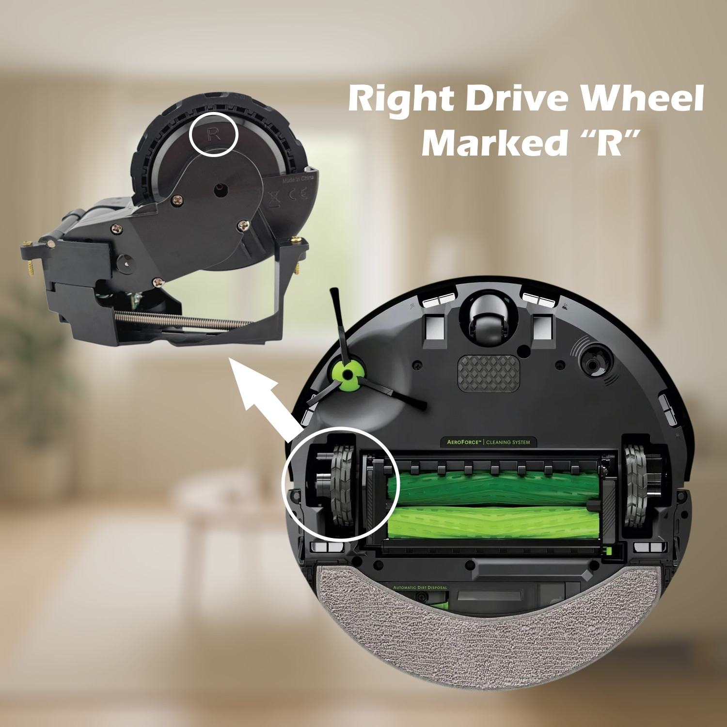 OEM iRobot Roomba j7+ j9+ 10 Max Mop Combo Robot Right Wheel Module Replacement gallery