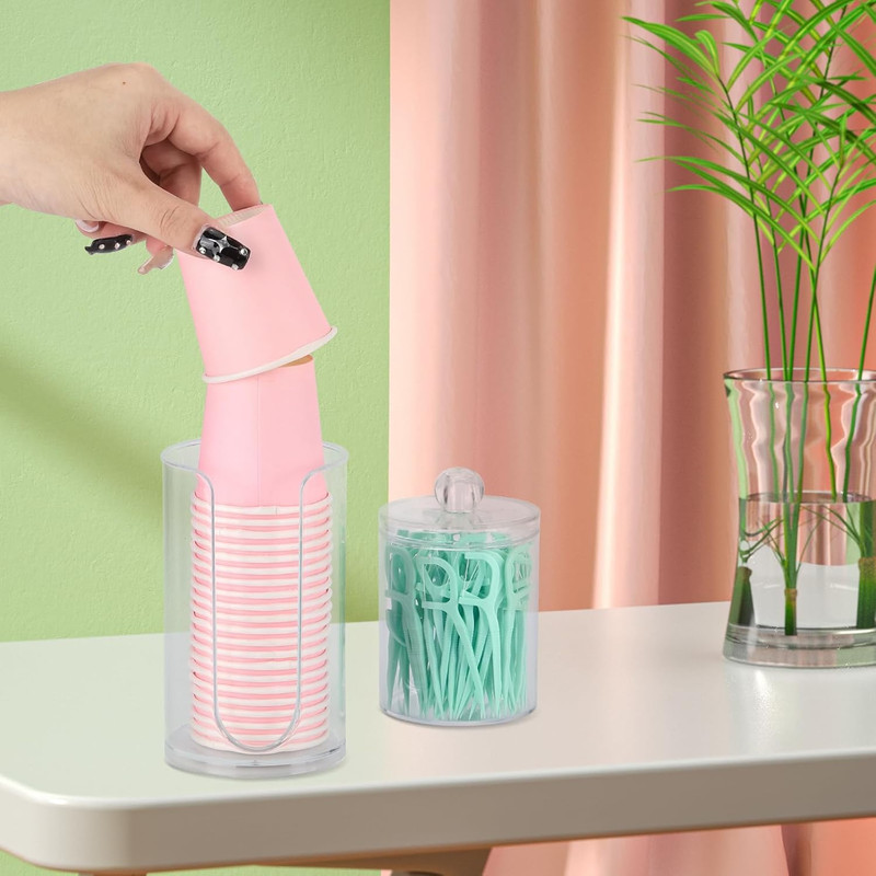 3oz-5oz Bathroom Cup Dispenser with 10oz Qtip 2 Holder Set-Clear gallery