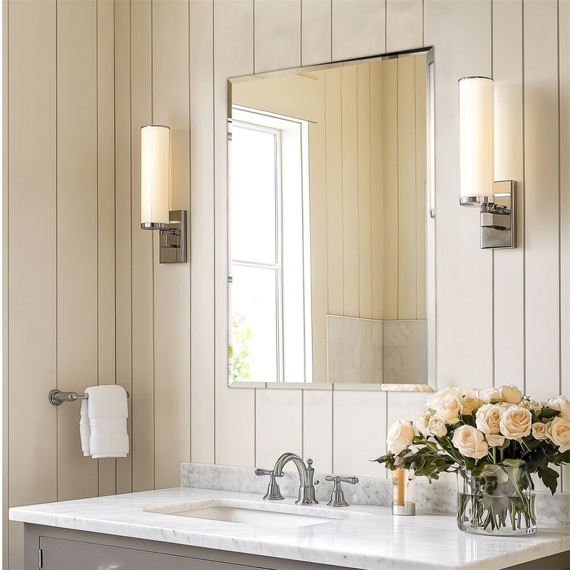 Rectangle Wall Mirror Frameless for Bathroom with Safety Hanger 1" Beveled Edge gallery