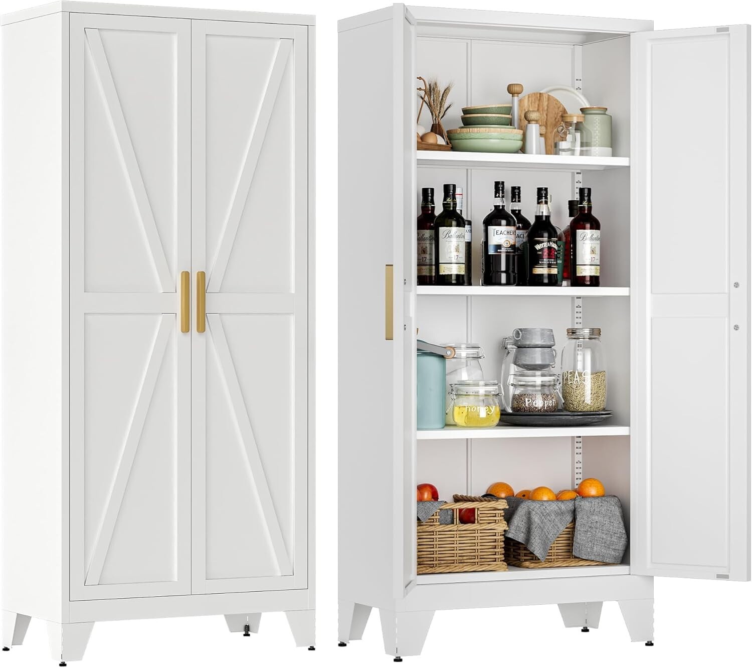 Cofar 61" Metal Utility Cabinets Kitchen Pantry Cabinet With 2 Doors, 3 Shelves gallery